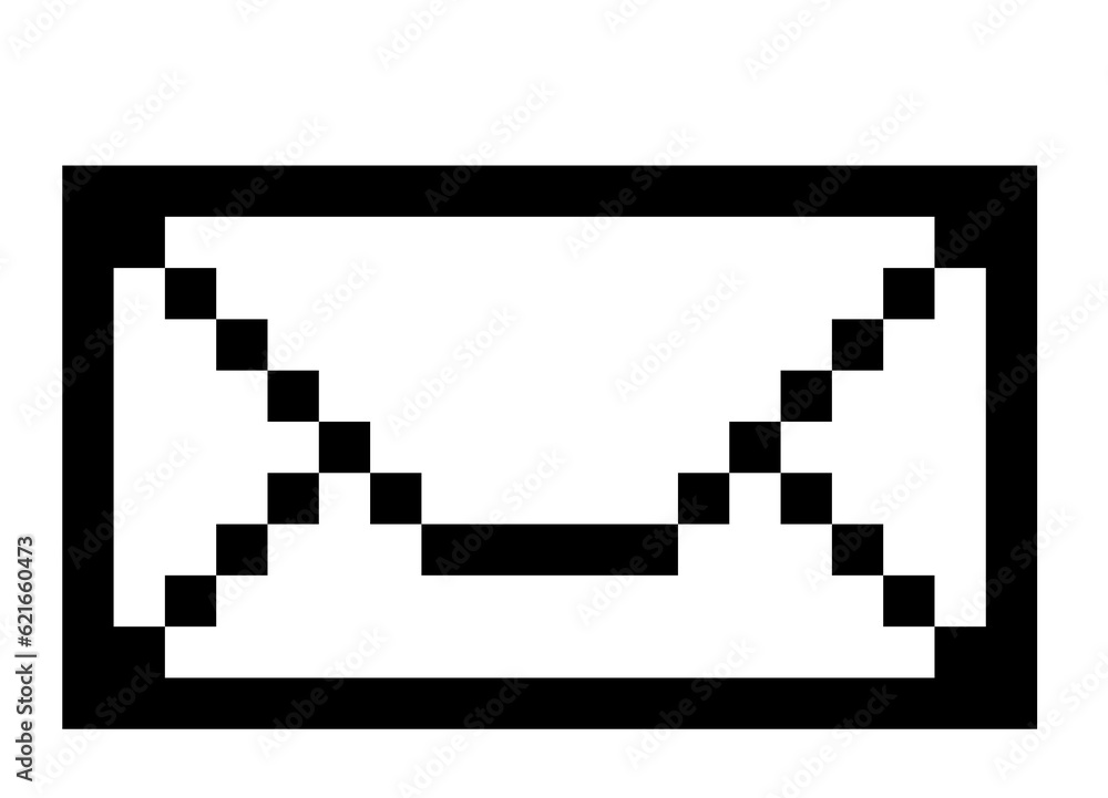 Simple transparent letter icon. Pixel logo on transparent background. Retro style illustration. Mail, post, message logo.