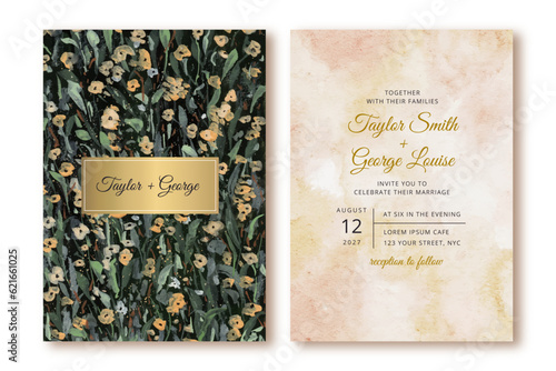 wedding invitation with yellow floral and abstract background