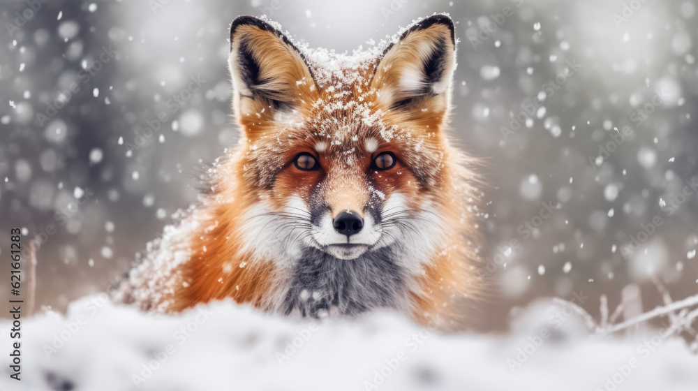 Obraz premium red fox in the snow - Created with Generative AI technology.