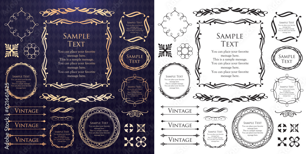 高級感のあるフレームデザインセット、アンティーク調のデザインマテリアル