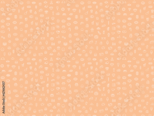 ミニ飲食パターン壁紙イラスト　背景塗り横向き