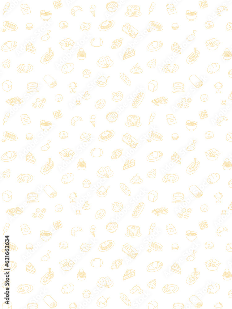 食べ物パターン壁紙イラスト 線画縦向き 食べ物パターン壁紙イラスト 線画縦向き