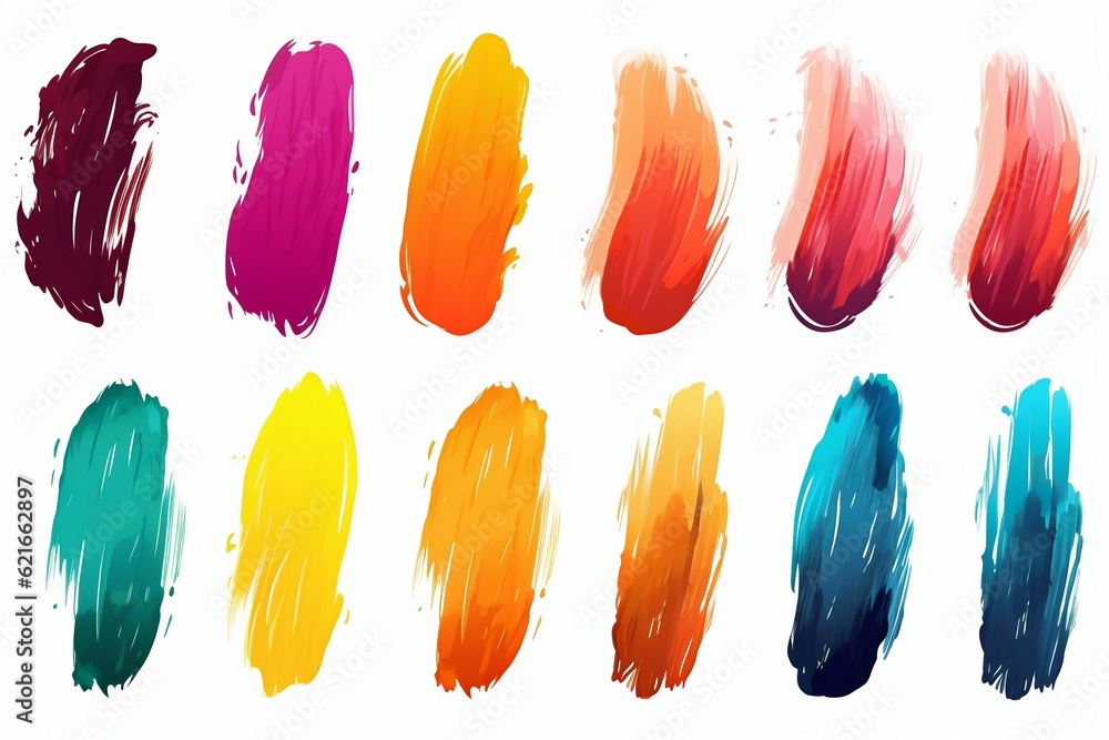 Collection of Paint Brush Strokes Isolated on White Background. Generative ai
