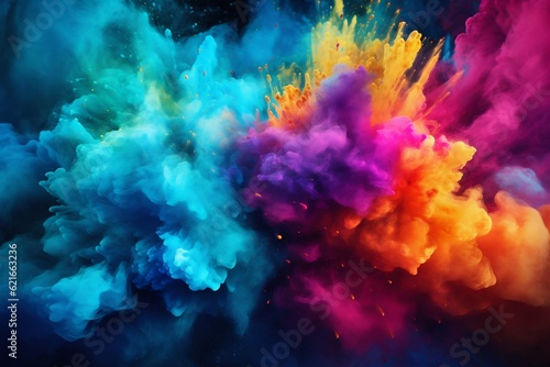 Explosion of Color Powder Background. Generative ai