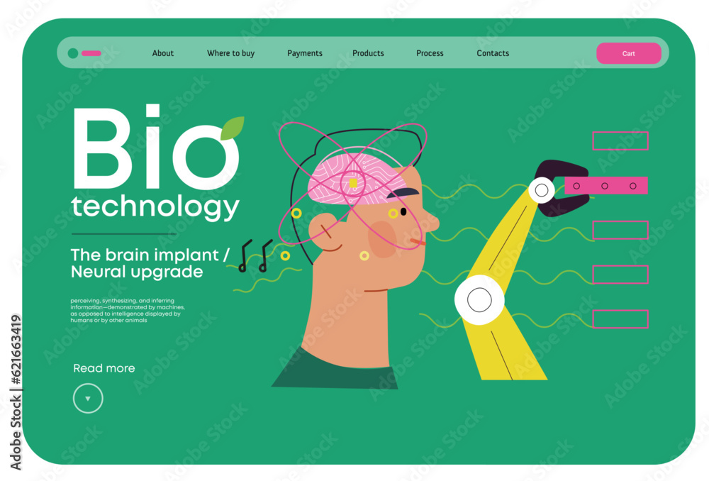 Bio Technology, Brain implant, Neural upgrade -modern flat vector ...