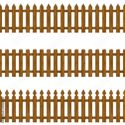 set of wooden fence with snow. seamless christmas or winter borders