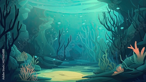 Under the sea background illustration image, graphic recourse, backdrop artwork, website banner, background landscape, AI