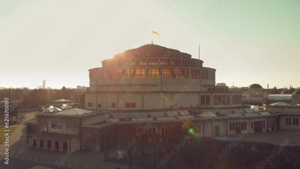 Centennial Hall in Wroclaw, Poland. Aerial footage, Drone shots