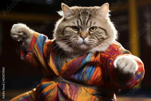 A fat cat practicing Karate © Marcus
