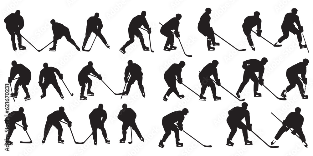 Set of silhouette hockey player vector illustration - obrazy, fototapety, plakaty 