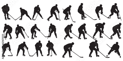 Set of silhouette hockey player vector illustration
