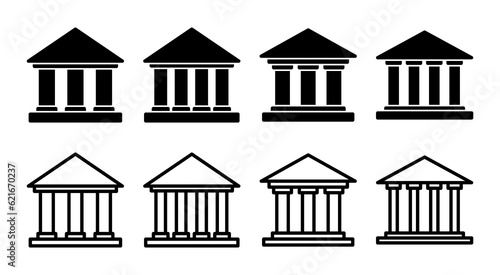Bank icon set illustration. Bank sign and symbol, museum, university