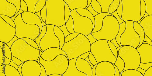 outline tennis ball seamless pattern isolated on yellow background