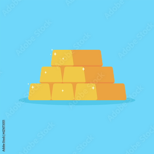 Gold bars isolated on blue background. vector illustration.