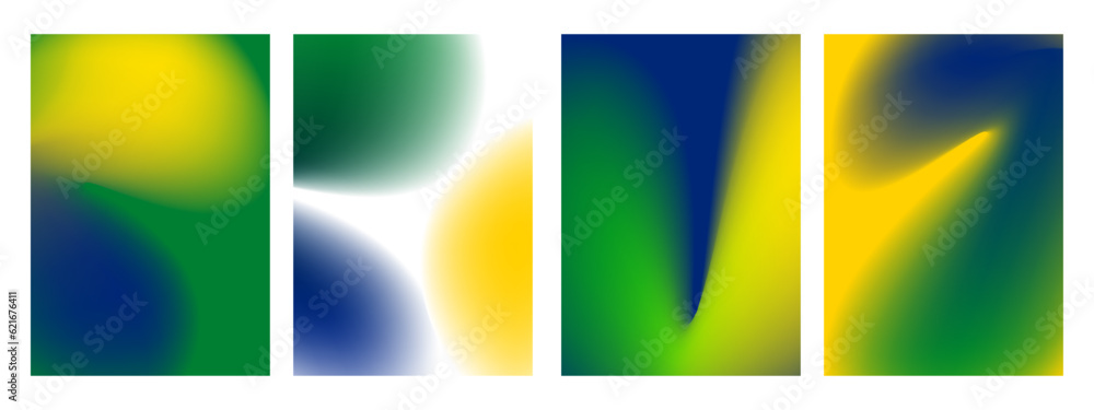 Set of trendy gradient brazil background. Yellow, blue, green abstract gradation. Vector illustration