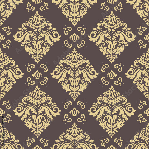 Classic seamless pattern. Damask orient ornament. Classic vintage brown and golden background. Orient ornament for fabric, wallpaper and packaging