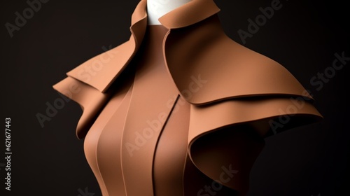 3d Clay Image Of Tan Dress In Leatherhide Style With Precisionist Lines And Shapes photo