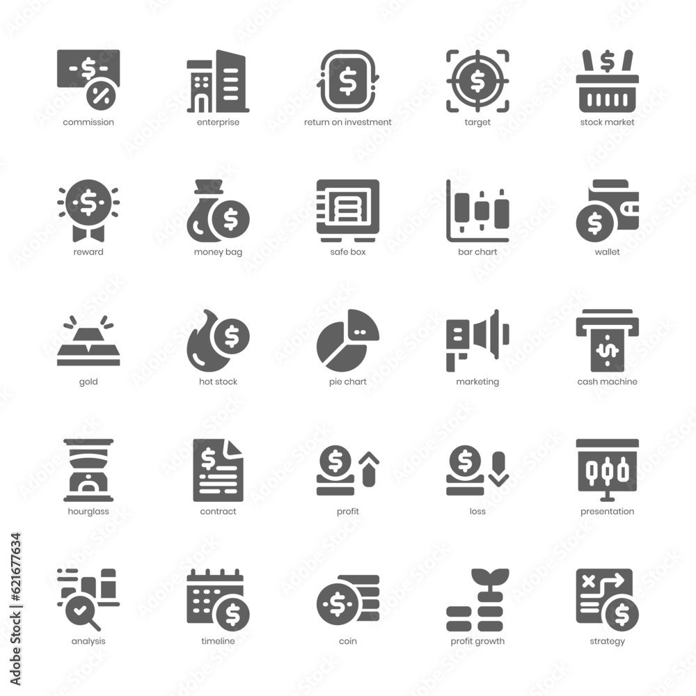 Stock Market Icon pack for your website design, logo, app, and user interface. Stock Market Icon glyph design. Vector graphics illustration and editable stroke.