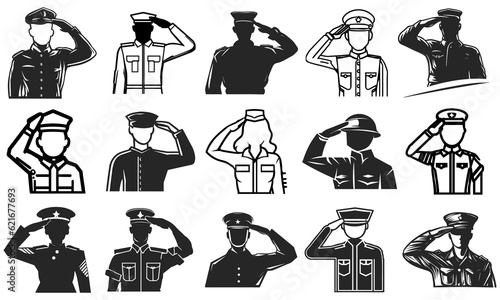 army general silhouette with hand gesture saluting