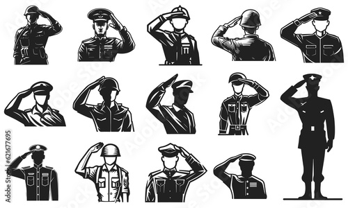 army general silhouette with hand gesture saluting