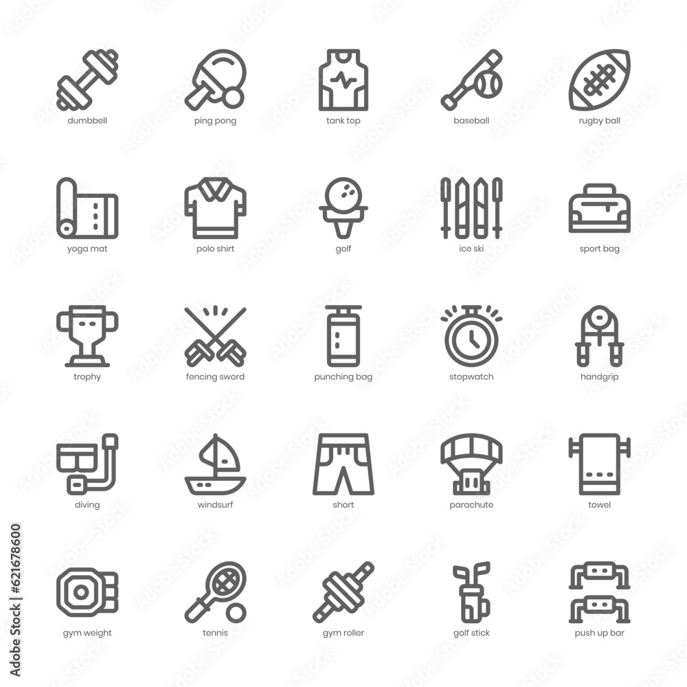 Sports Equipment Icon pack for your website design, logo, app, and user interface. Sports Equipment Icon outline design. Vector graphics illustration and editable stroke. Sports Equipment Icon pack for your website design, logo, app, and user interface. Sports Equipment Icon outline design. Vector graphics illustration and editable stroke.