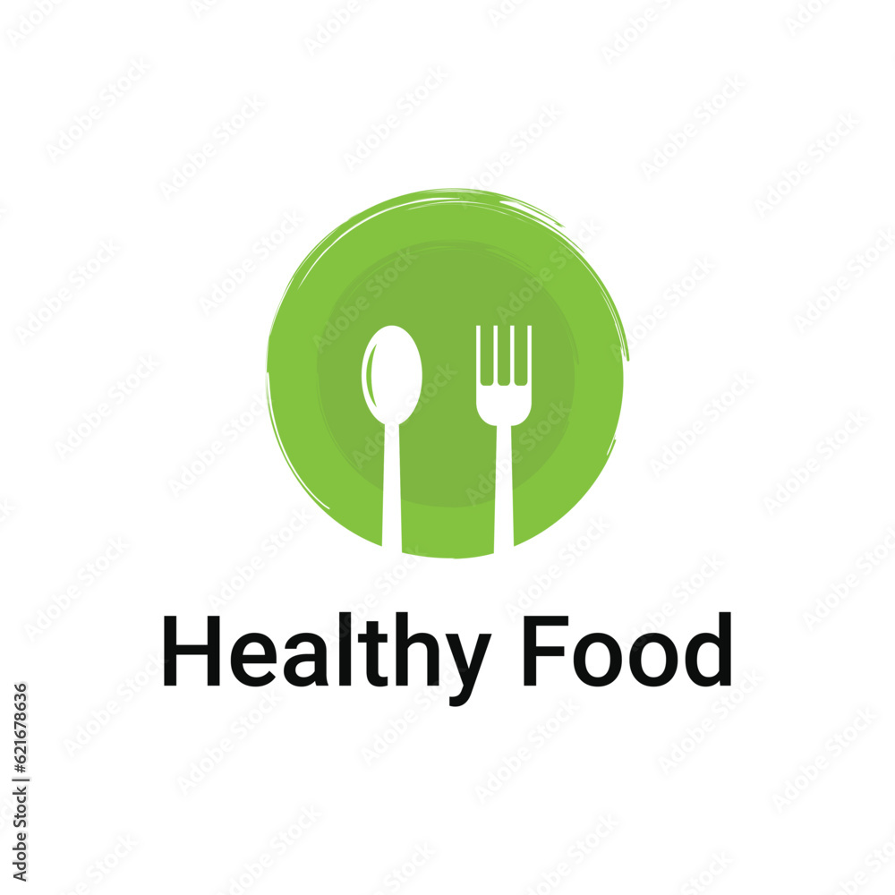 Healthy food logo design idea with spoon adnd fork