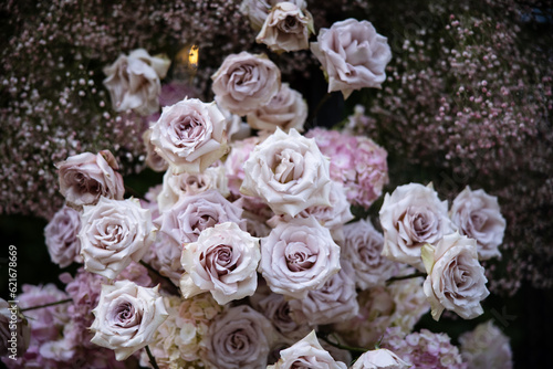 Beautiful Natural Rose Flowers Wedding Events Staircase Arch Chuppah Ceremony Reception Flower Event Hydrangea Garden Botanical Natural Table Settings