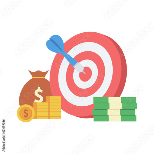 Target with money management and achievements icon.