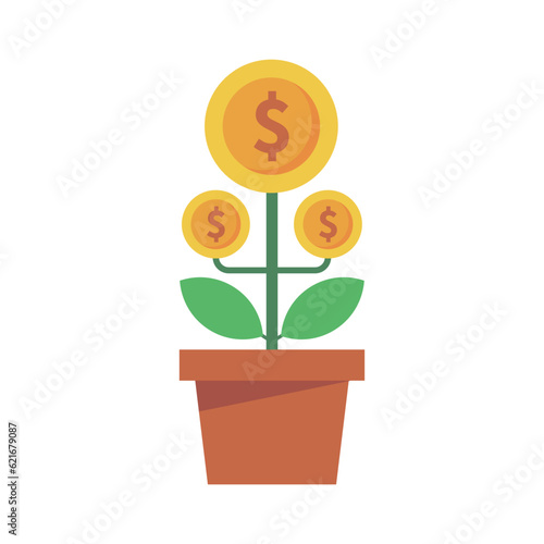 Money tree in flower pot icon.