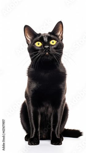 black Bombay cat sitting on white background