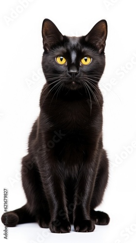 black Bombay cat sitting on white background