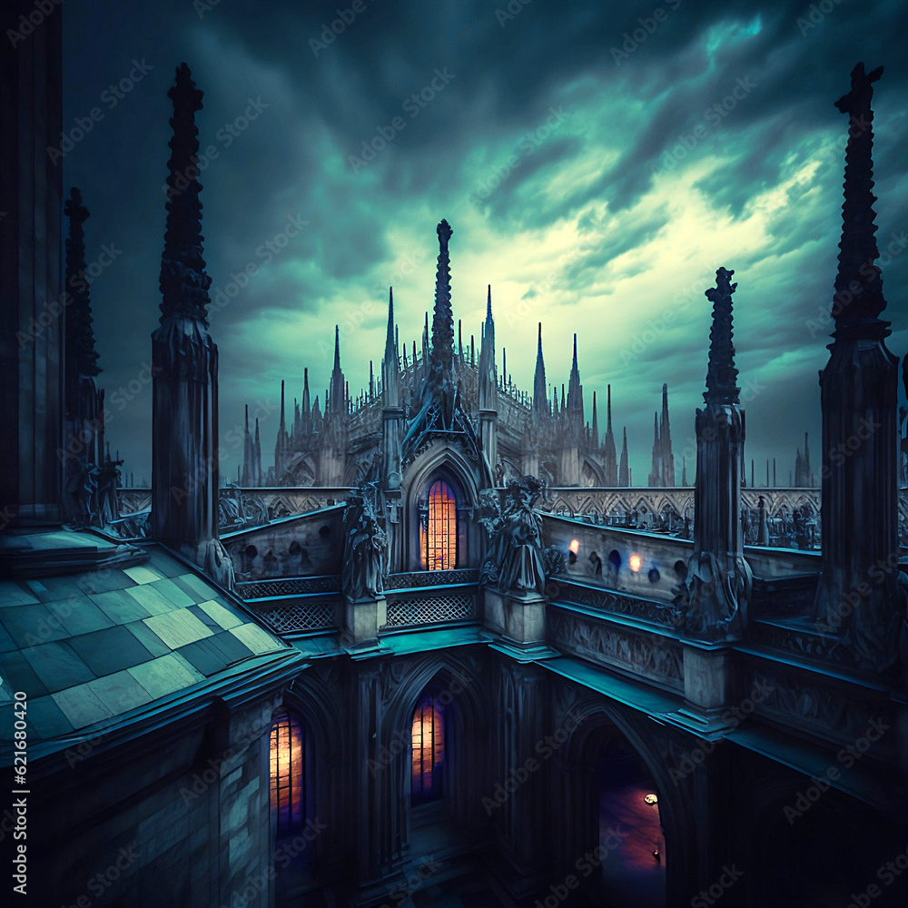 Fototapeta premium cathedral roof at night spooky