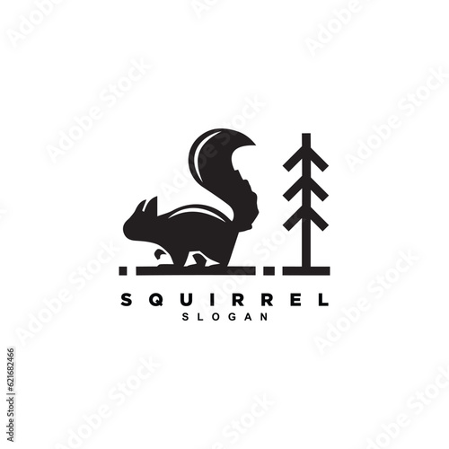 Premium silhouette squirrel with tree forest logo design for your brand or business