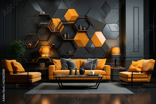 ハニカムデザインのおしゃれなリビング　with generative ai