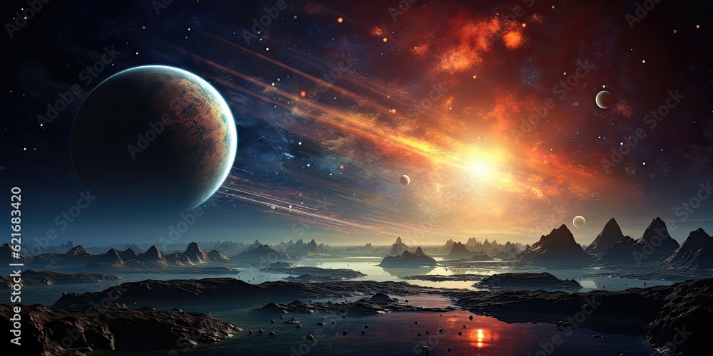 Sunrise over group of planets in space Sunrise over group of planets in space