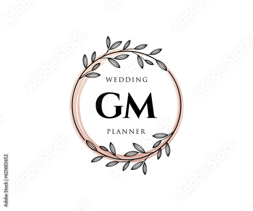 GM Initials letter Wedding monogram logos collection, hand drawn modern minimalistic and floral templates for Invitation cards, Save the Date, elegant identity for restaurant, boutique, cafe in vector