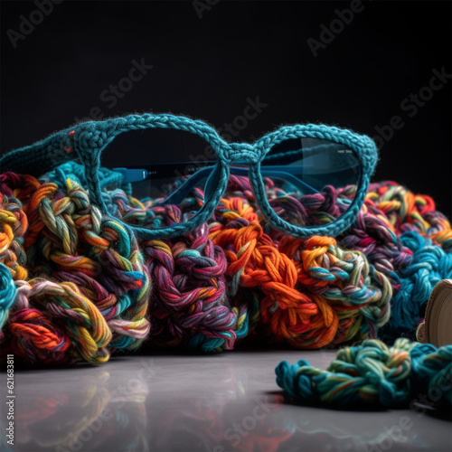 eyeglass frames made of thread. the second life of yarn .the concept of environment and reasonable consumption.Generative AI