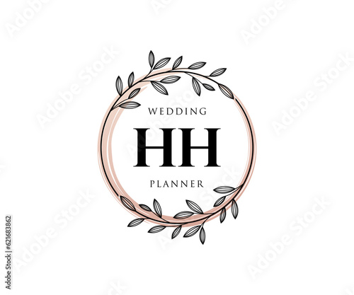HH Initials letter Wedding monogram logos collection, hand drawn modern minimalistic and floral templates for Invitation cards, Save the Date, elegant identity for restaurant, boutique, cafe in vector