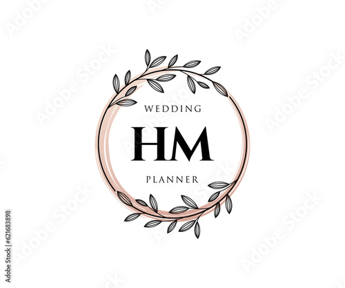 HM Initials letter Wedding monogram logos collection, hand drawn modern minimalistic and floral templates for Invitation cards, Save the Date, elegant identity for restaurant, boutique, cafe in vector