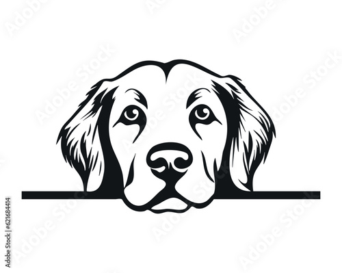 Peeking labrador dog. labrador retriever funny face. Simple black silhouette graphic. Cartoon style. Vector illustration on white isolated background.