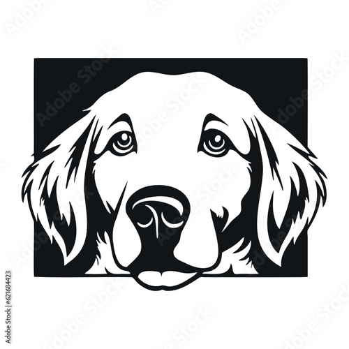 Peeking labrador dog. labrador retriever funny face. Simple black silhouette graphic. Cartoon style. Vector illustration on white isolated background.