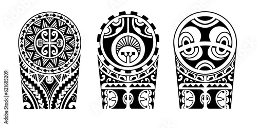Wrap around arm polynesian tattoo set design. Pattern aboriginal samoan. illustration EPS10