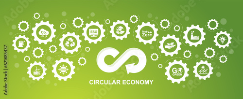 circular economy concept. Green energy vector illustration Sustainable industry with wind turbines and solar panelsrelated green icons.vector illustration