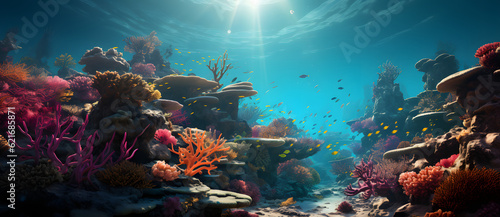 an underwater scene of a coral reef and a diver Generated by AI