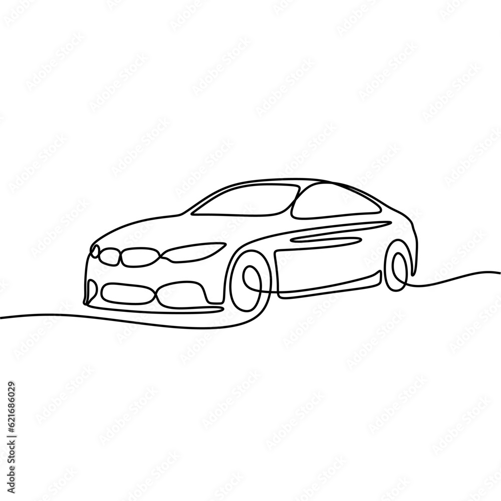 continous line art car automotive black line draw conceptual