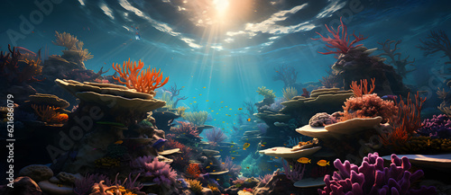 an underwater scene with corals and corals and sea creatures Generated by AI © tom sandy