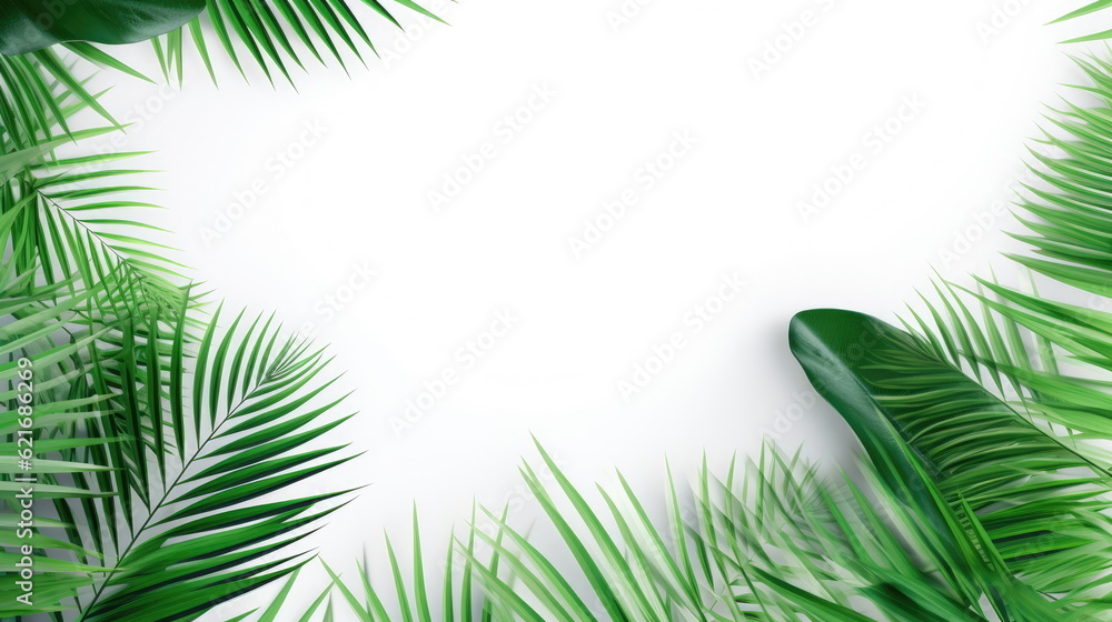 green palm leaves with copy space