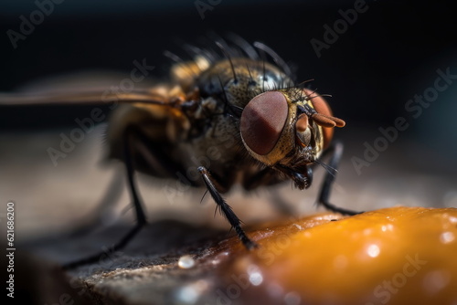 closeup dirty fly on food