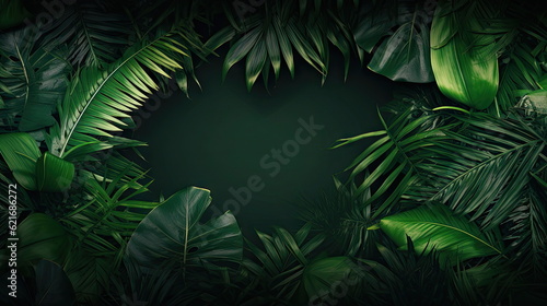 green palm leaves with copy space