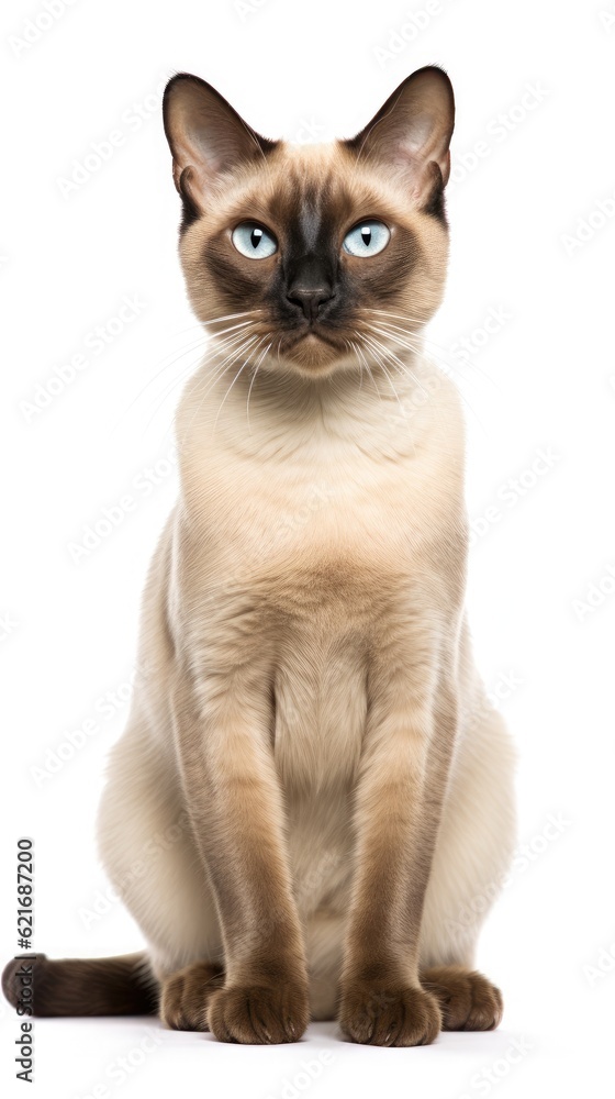Tonkinese cat sitting on white background